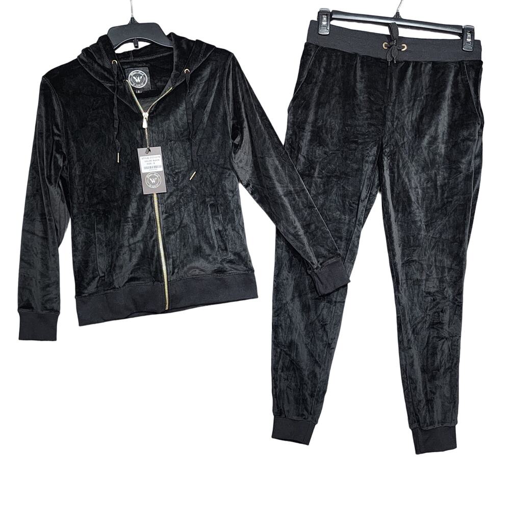 White Mark Velour Tracksuit Loungewear Size Small Black trackies‎ hoodie joggers